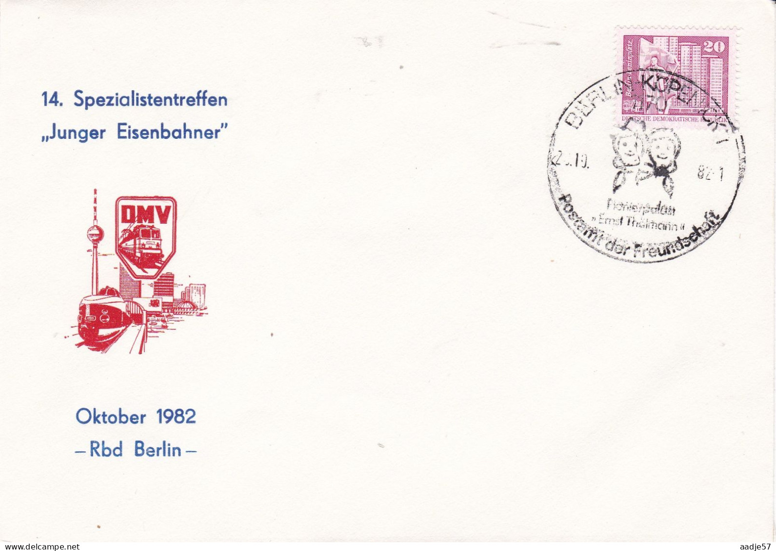 Germany Deutschland  Sonderpostambt Im Kulturpalast 14 Junger Eisenbahner 20-08-1982 - Tranvie