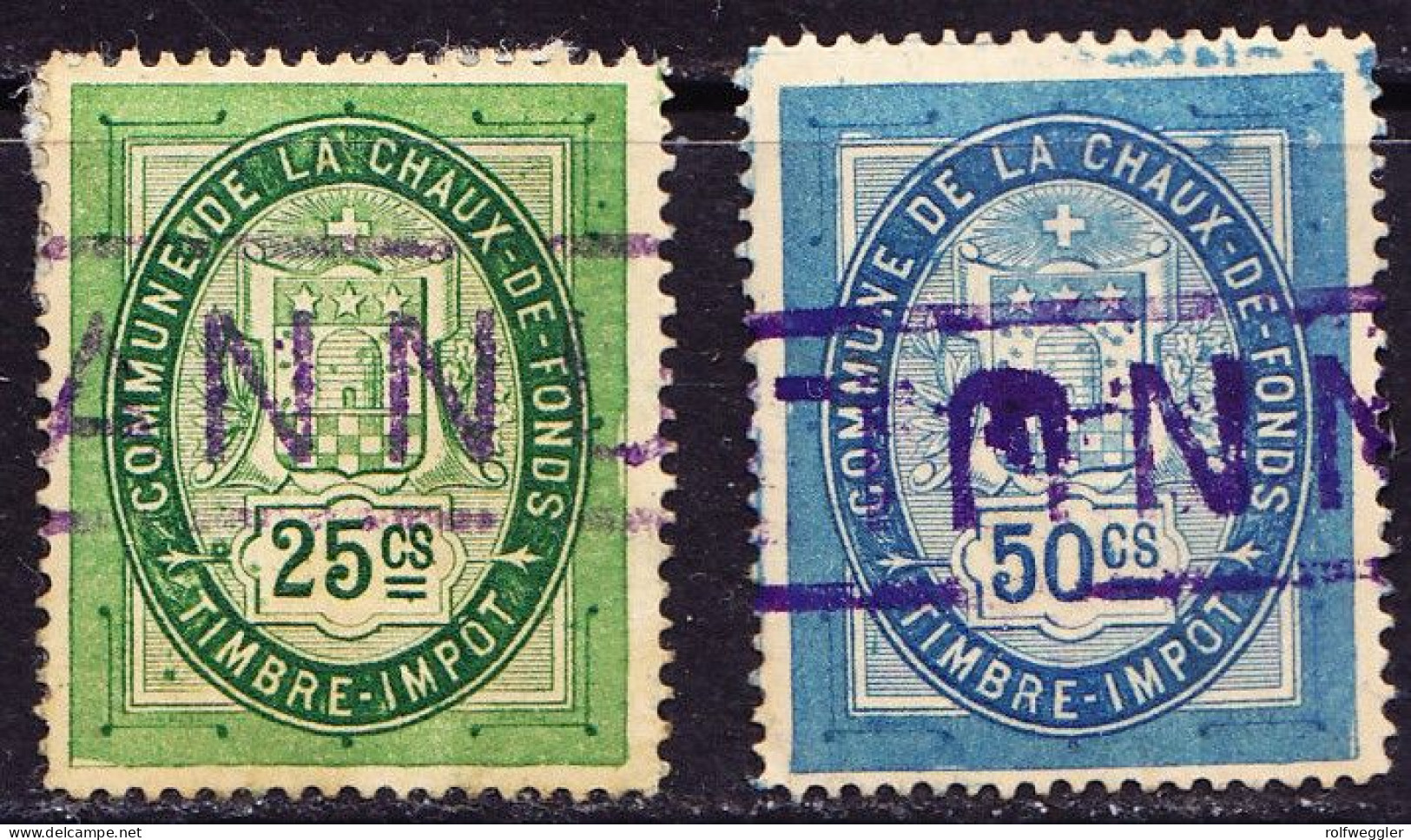 1898/1891 La Chaux-de-Fonds 2 Verschiedene Fiskalmarken Der 1. Serie, Entwertet. - Steuermarken