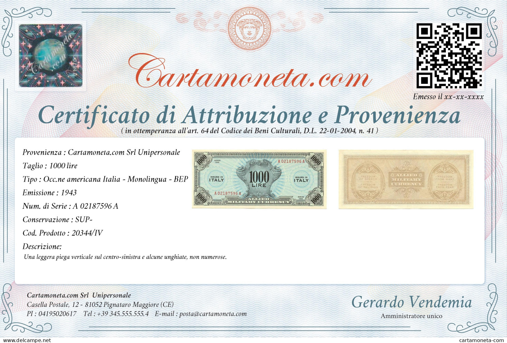 1000 LIRE OCCUPAZIONE AMERICANA IN ITALIA MONOLINGUA BEP 1943 SUP- - 2. WK - Alliierte Besatzung