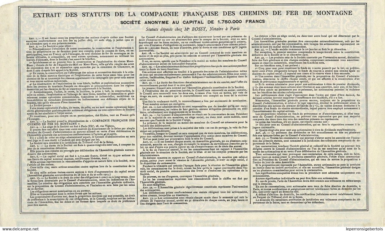 Titre De 1921 - Compagnie Française Des Chemins De Fer De Montagne - - Ferrovie & Tranvie