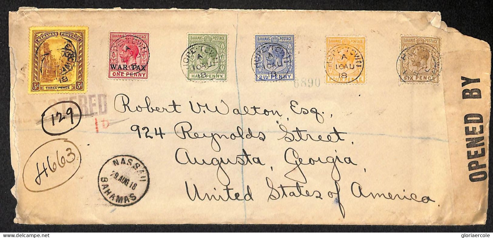25239 - BAHAMAS - Postal History - REGISTERED COVER To The USA -  CENSORED! 1918 - 1859-1963 Colonie Britannique