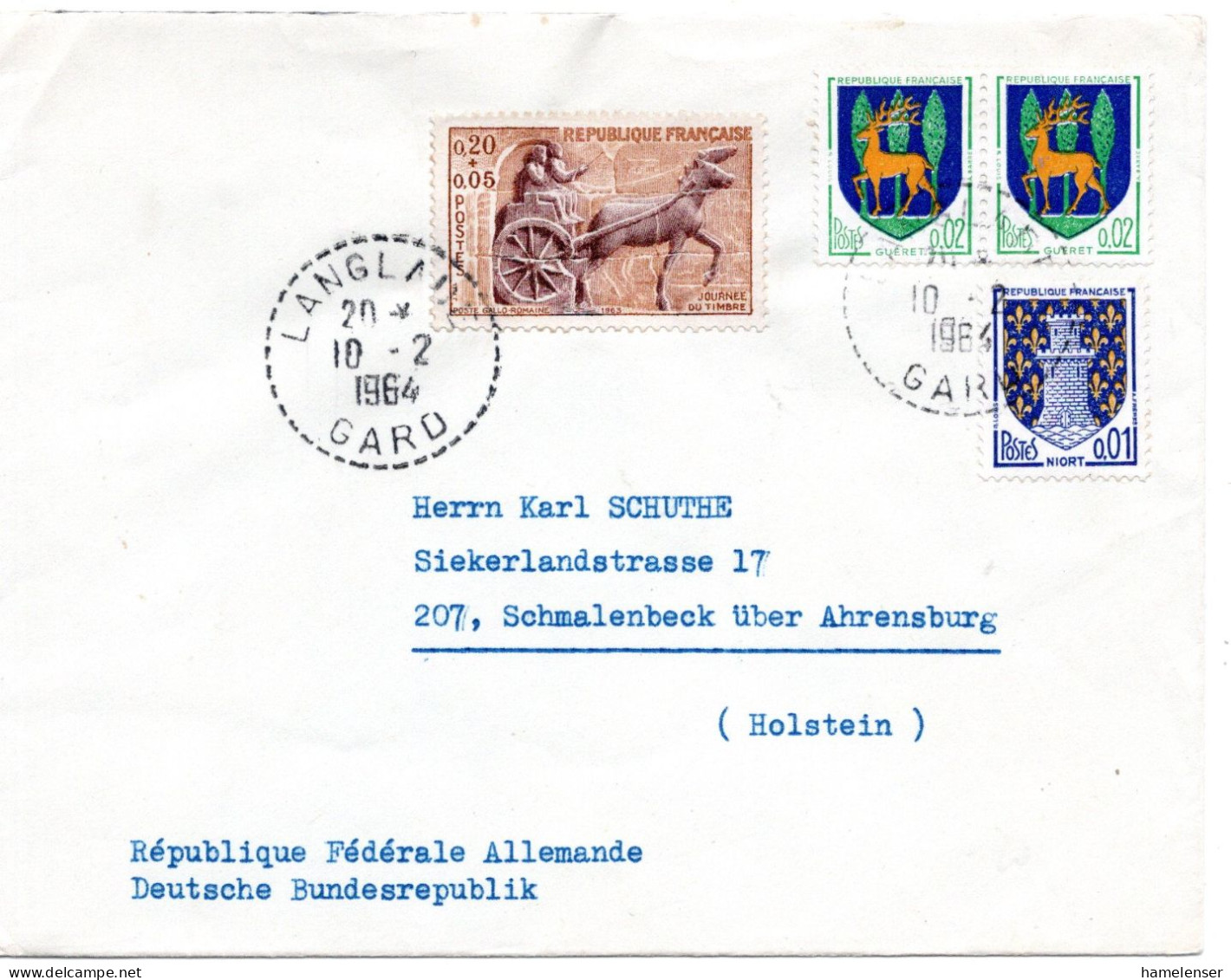 74888 - Frankreich - 1964 - F0,20+0,05 Tag Der Briefmarke '63 MiF LANGLADE -> Westdeutschland - Covers & Documents