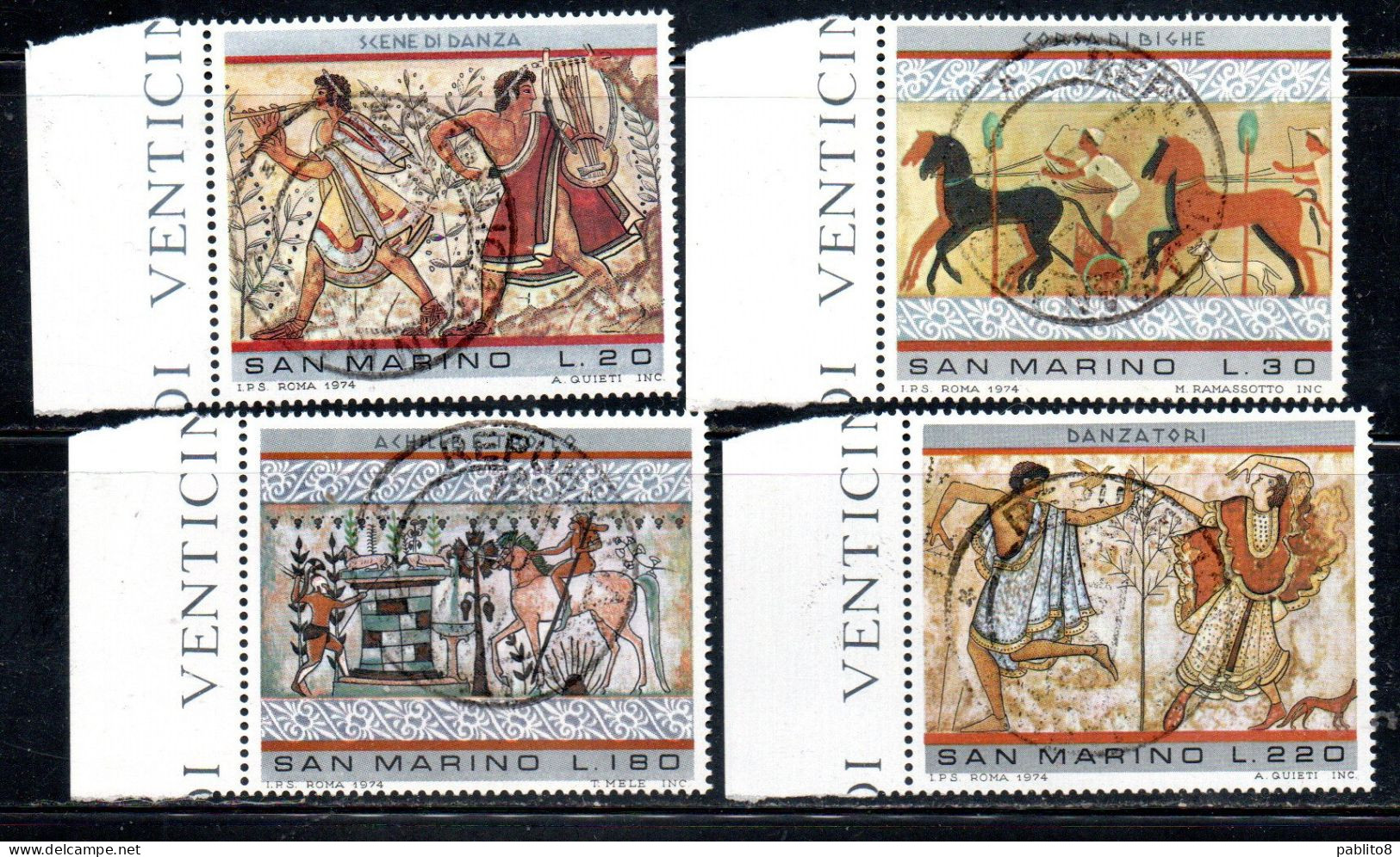 REPUBBLICA DI SAN MARINO 1975 ARTE ETRUSCA ETRUSCAN ART SERIE COMPLETA COMPLETE SET USATA USED OBLITERE' - Gebraucht