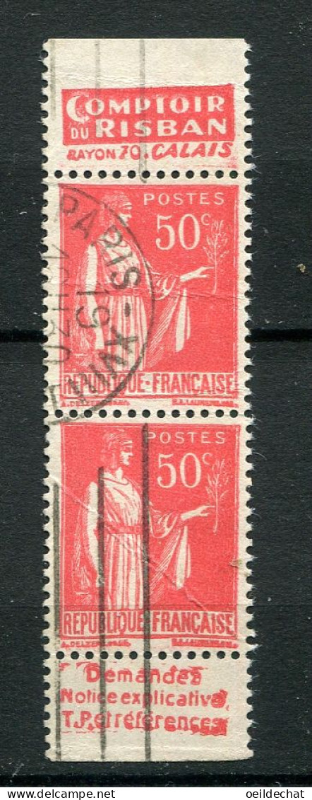 26227 FRANCE N°283°(219b N° Maury) 50c. Paix Type IIA : Risban + D.U En Paire 1932  TB - Used Stamps