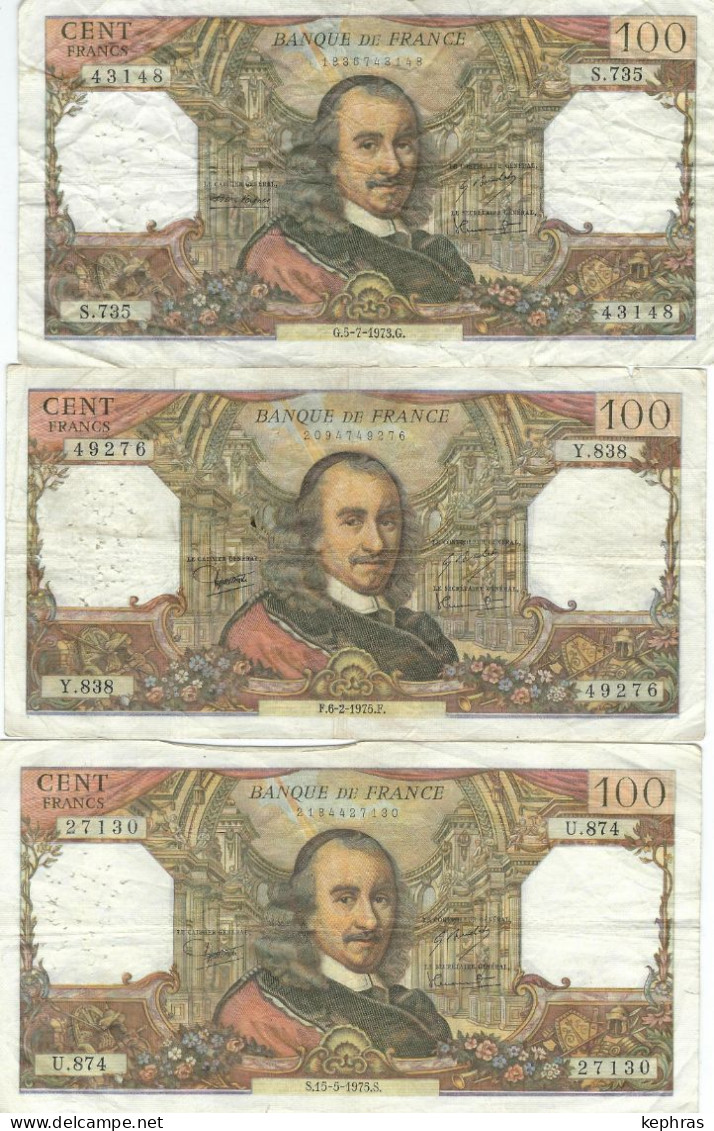 FRANCE - Lot De 6 X 100 Francs - Corneille - Circulé - Dans L'Etat - Dates Ou N°séries Différents - 100 F 1964-1979 ''Corneille''