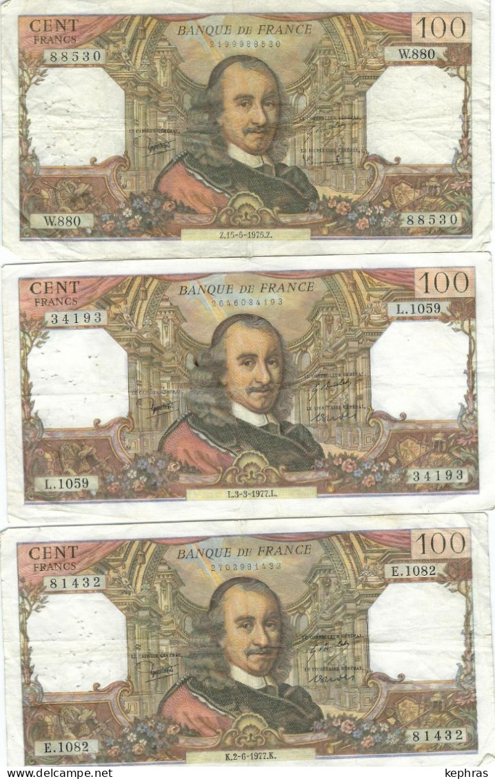 FRANCE - Lot De 6 X 100 Francs - Corneille - Circulé - Dans L'Etat - Dates Ou N°séries Différents - 100 F 1964-1979 ''Corneille''