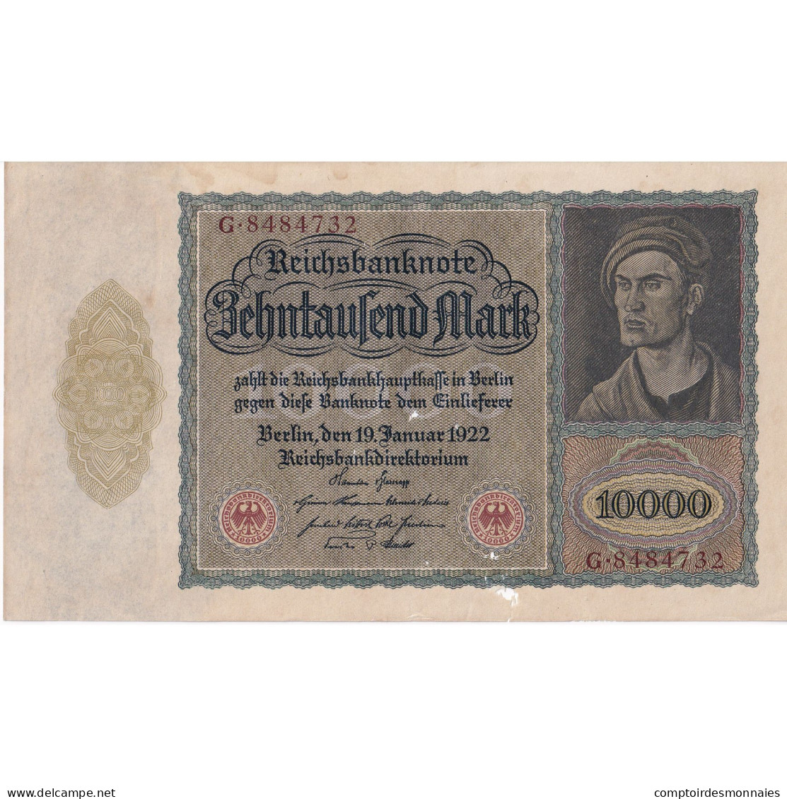 Billet, Allemagne, 10,000 Mark, 1922, KM:70, TB - 10.000 Mark