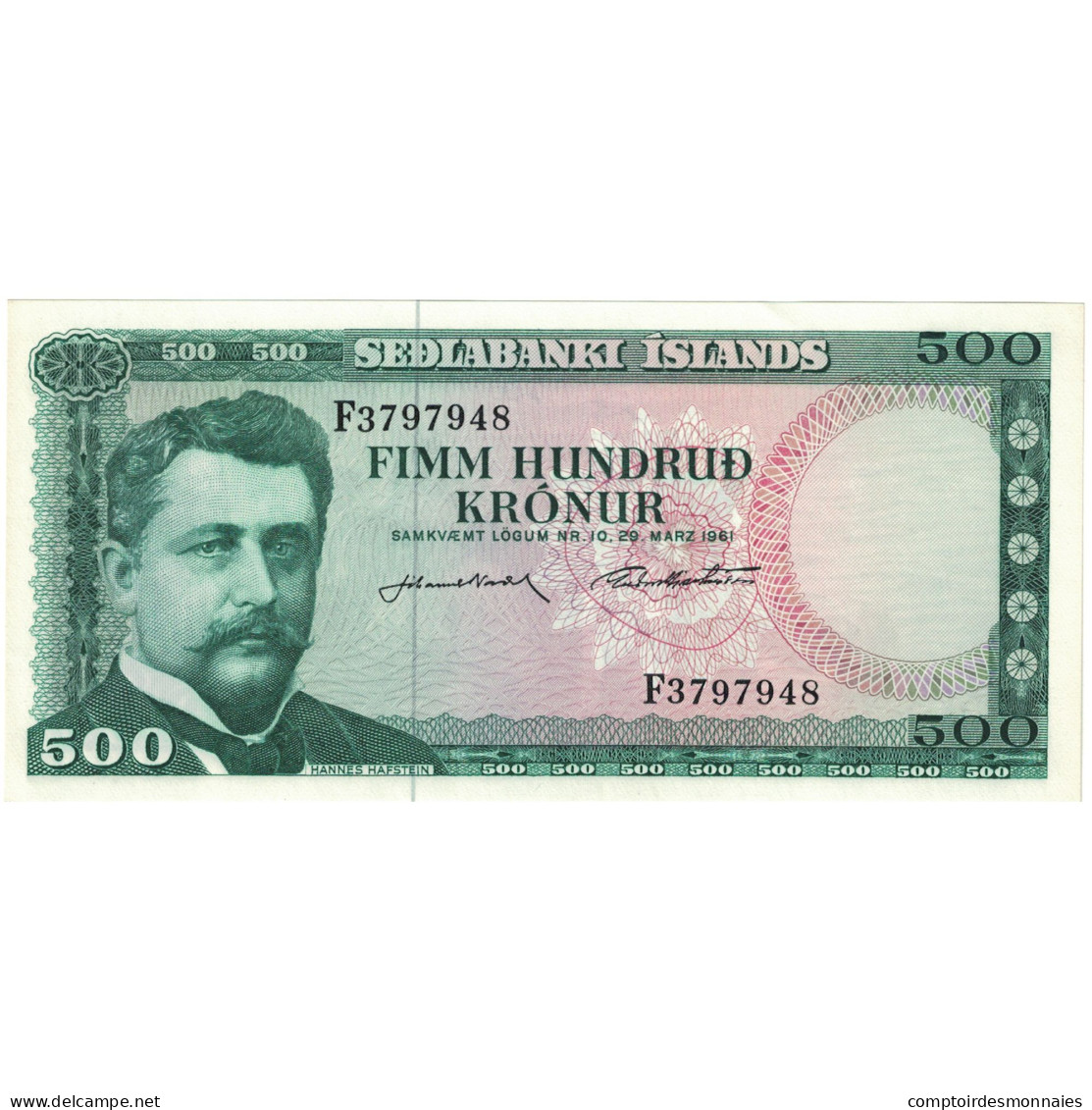 Billet, Islande, 500 Kronur, 1961, 1961-03-29, KM:45a, NEUF - Islanda