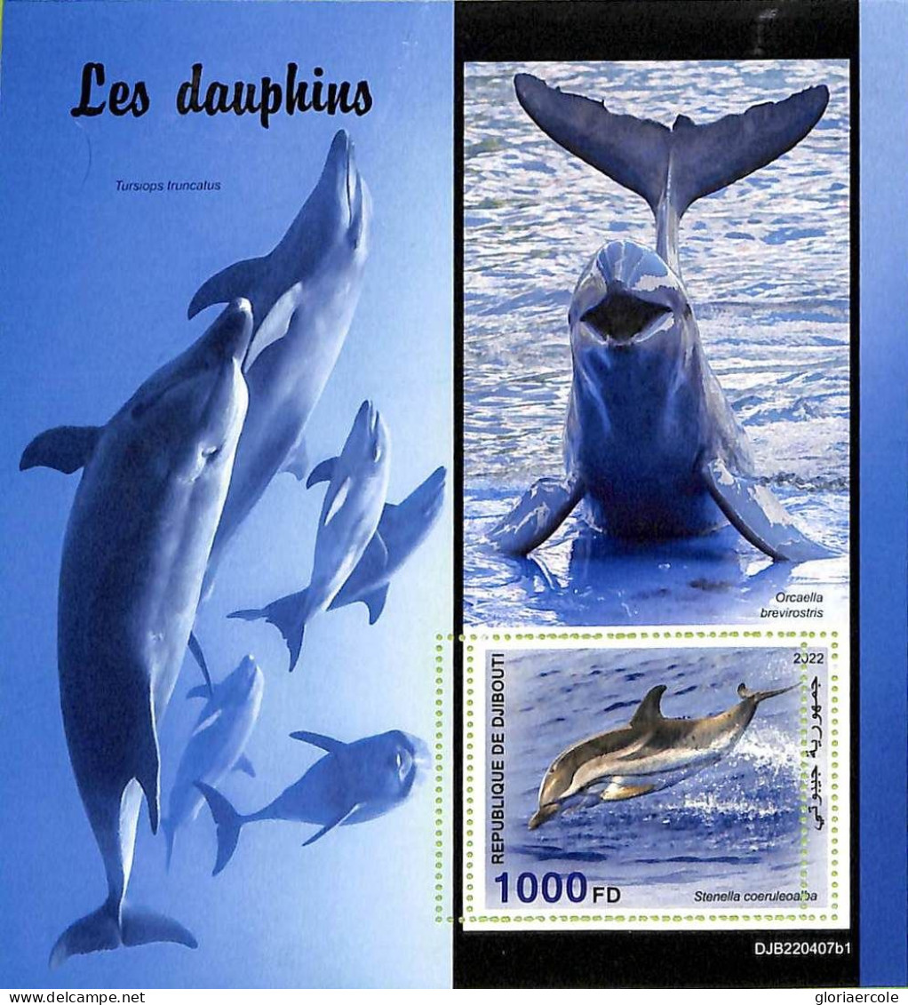 A7446 - DJIBOUTI - ERROR MISPERF Stamp Sheet - 2022 - Animal Marine, Dolphins - Delfines