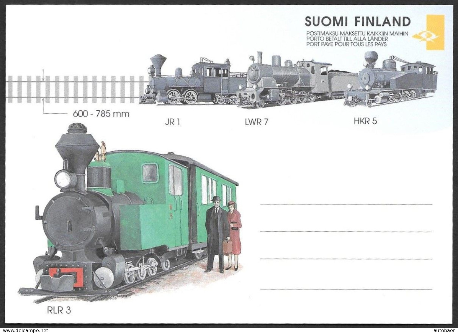 Finland Finnland Finlande Suomi 1998 100 Years Narrow Gauge Railway Trains Locomotives Mi.no. P198 MNH ** Postfr. Neuf - Ganzsachen