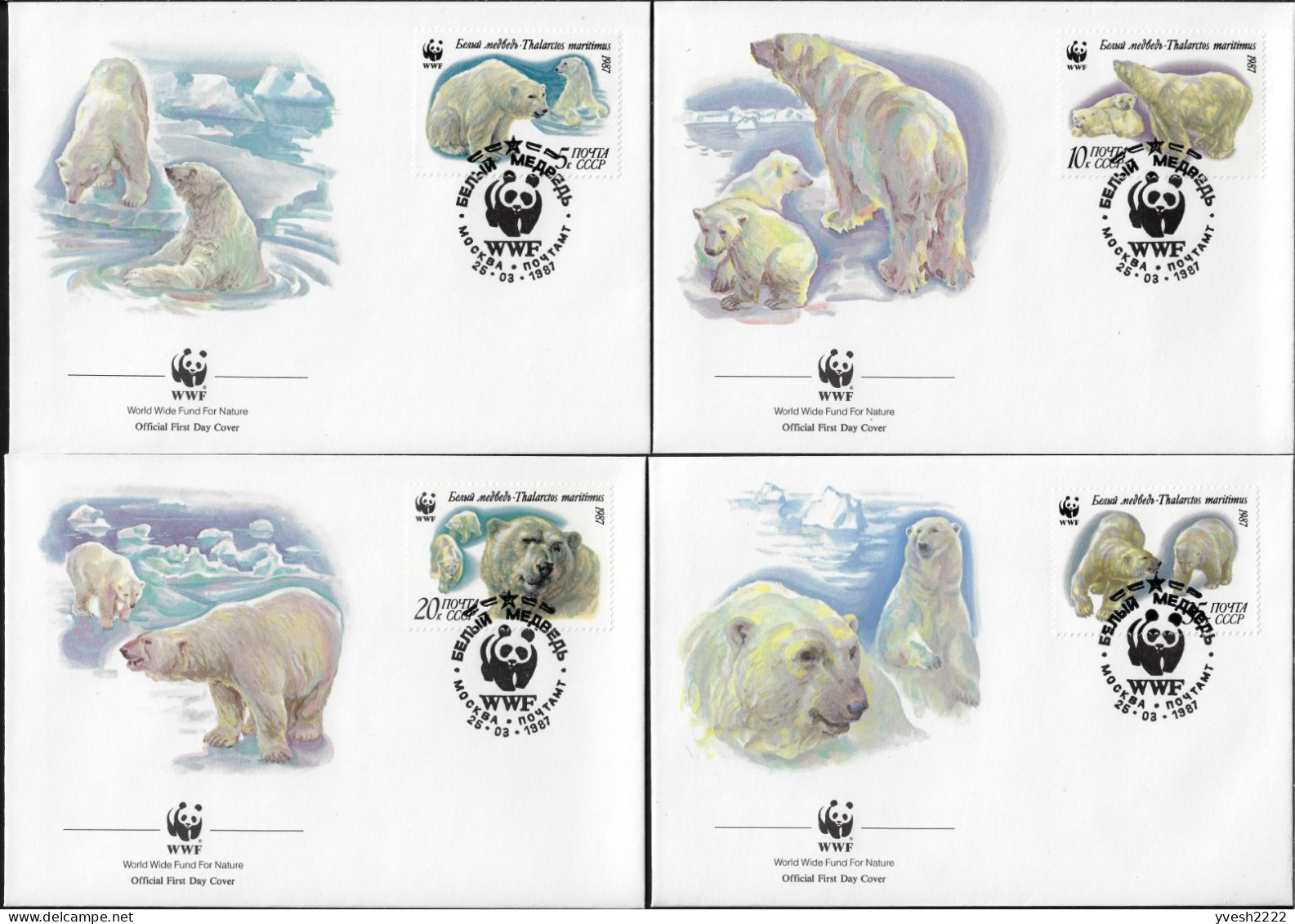 URSS 1987 Y&T 5391 à 5394 Sur FDC. WWF, Ours Polaire - FDC