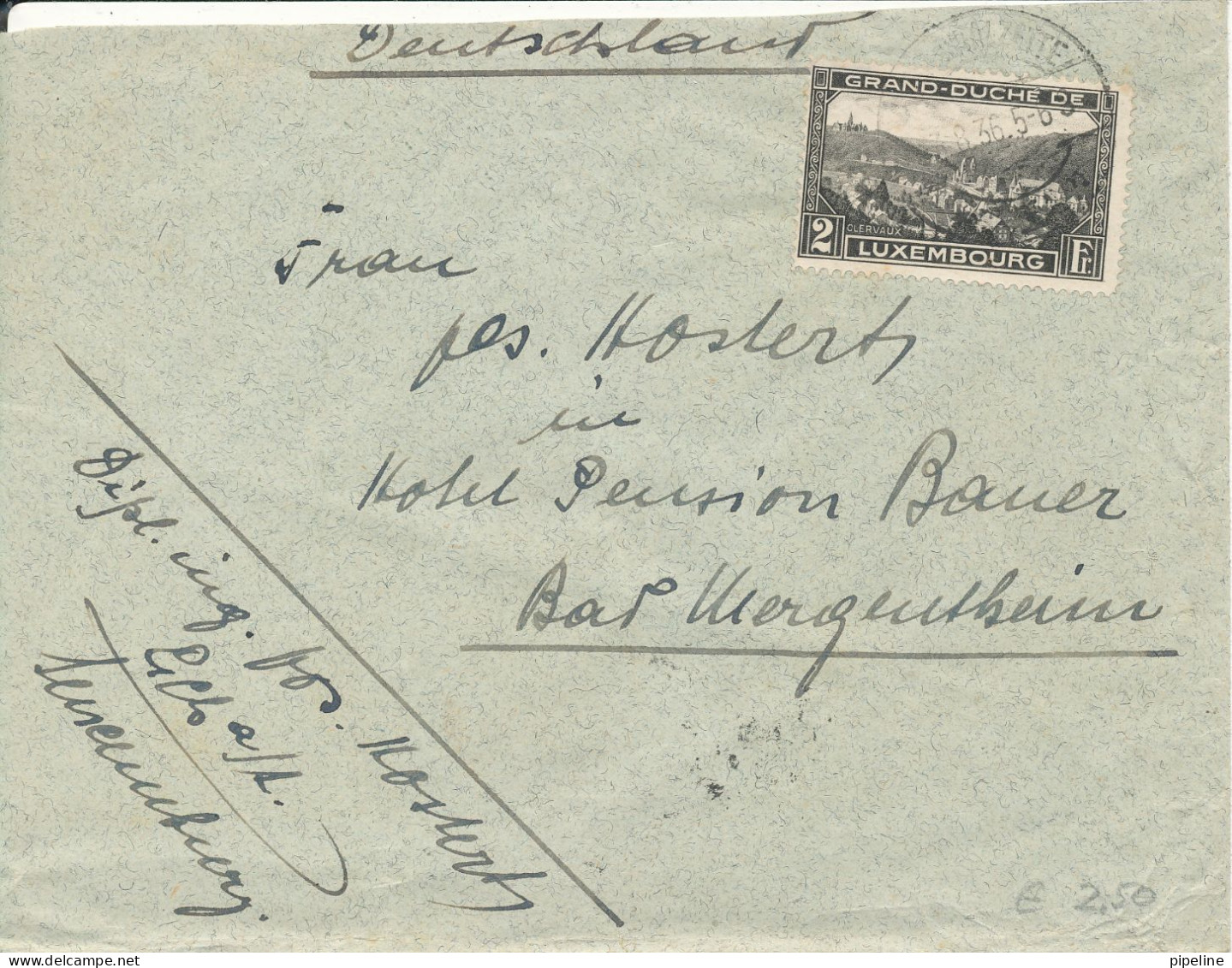 Luxembourg Cover Sent To Germany 23-8-1936 Single Franked - 1926-39 Charlotte Rechtsprofil