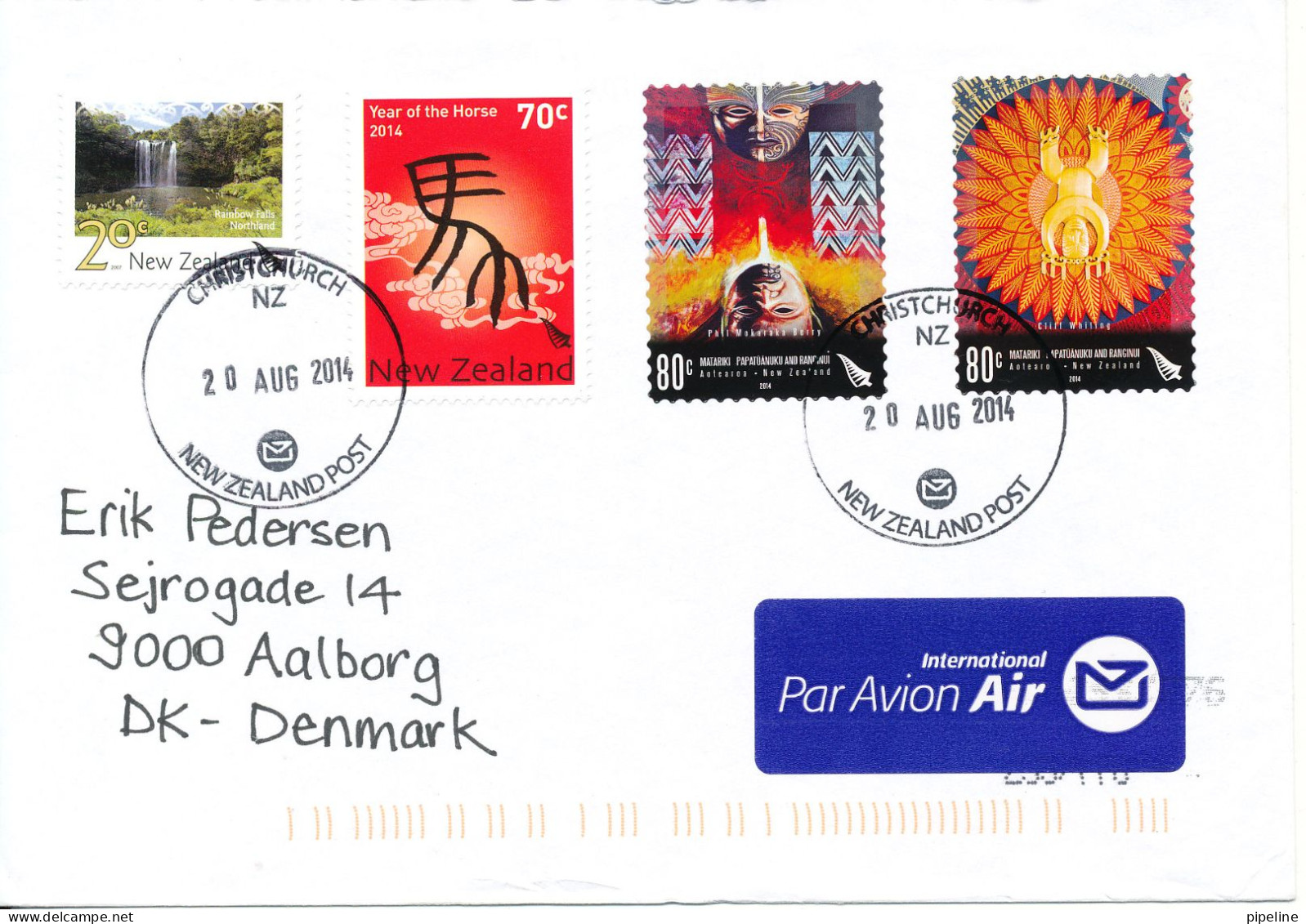 New Zealand Cover Sent Air Mail To Denmark Christchurch 20-8-2014 Very Nice Cover - Covers & Documents
