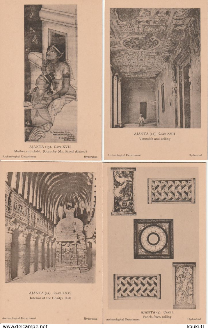 Ajanta : 21 cartes en bon état des grottes bouddhistes