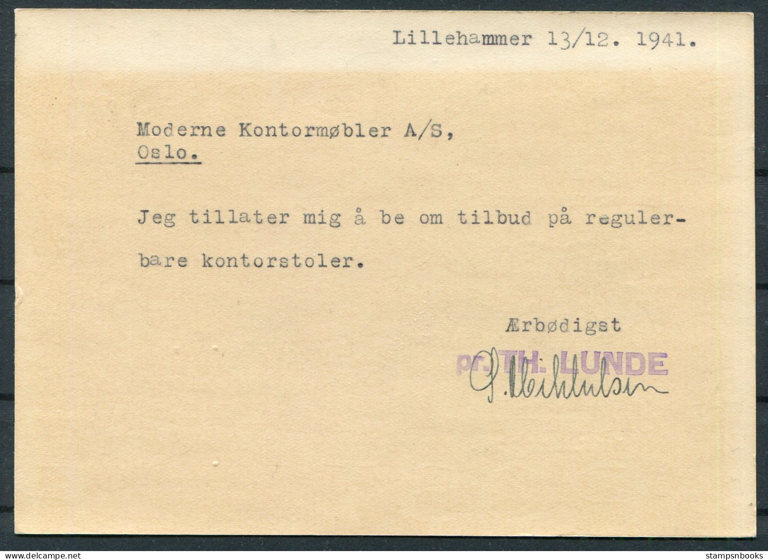 1941 Norway 15ore "V" Overprint Stationery Brevkort Postcard, Lillehammer - Oslo - Cartas & Documentos