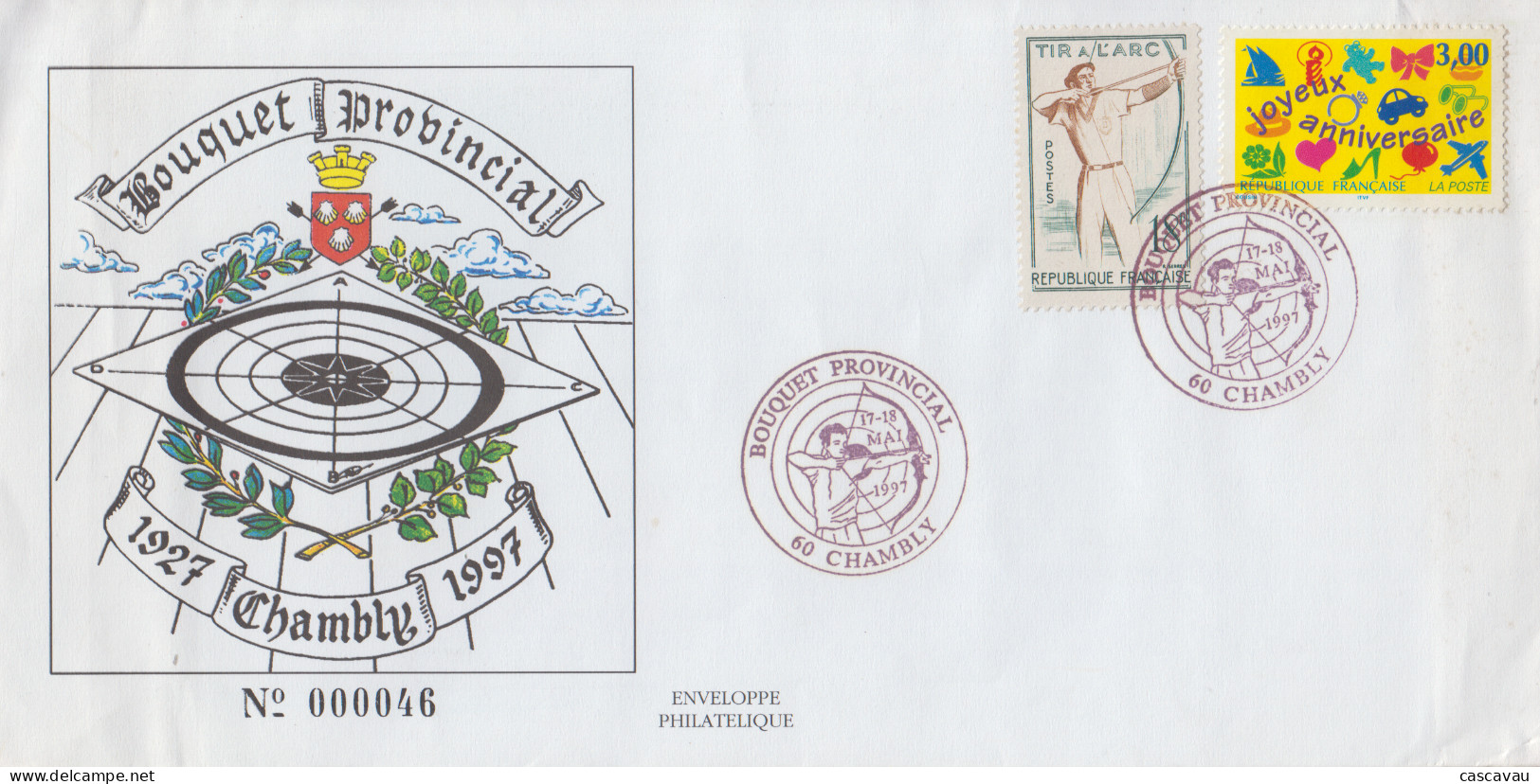 Enveloppe   FRANCE    TIR  A  L' ARC      BOUQUET  PROVINCIAL     CHAMBLY   1997 - Tir à L'Arc