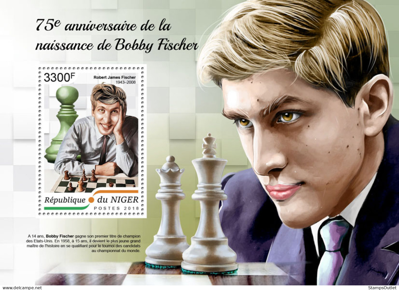  NIGER 2018 MNH  Bobby Fischer  Michel Code: 5952 / Bl.891. Yvert&Tellier Code: 908 - Nigeria (1961-...)