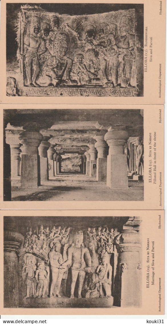 Ellora : 20 Cartes En Bon état Des Grottes Bouddhistes - Bouddhisme