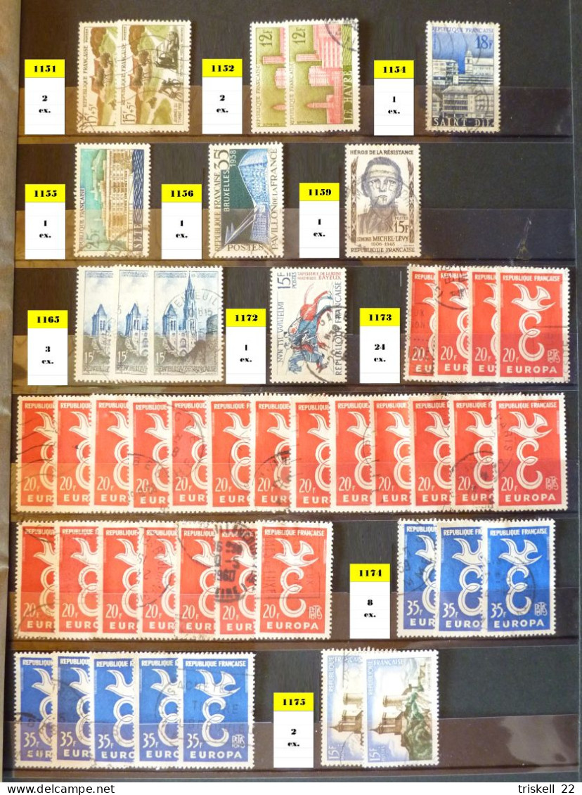 FRANCE  Album 1 contenant 2843 timbres français oblitérés entre le n° 880 & 1524 (album offert) - cote 1100 euros