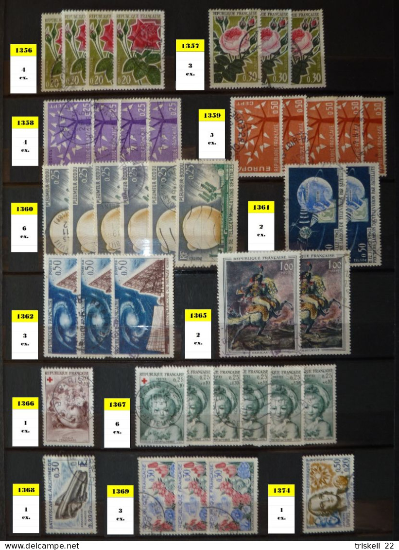 FRANCE  Album 1 contenant 2843 timbres français oblitérés entre le n° 880 & 1524 (album offert) - cote 1100 euros