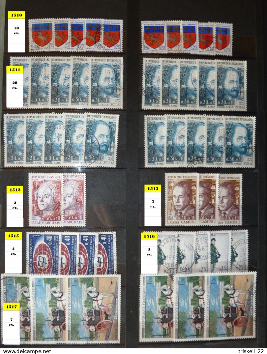 FRANCE  Album 1 contenant 2843 timbres français oblitérés entre le n° 880 & 1524 (album offert) - cote 1100 euros