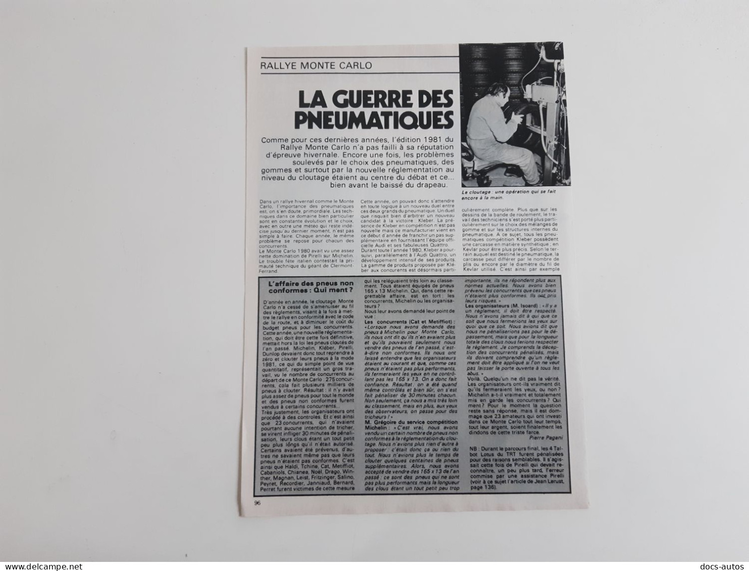 Monte Carlo 1981 La Guerre Des Pneumatiques - Coupure De Presse - Andere & Zonder Classificatie