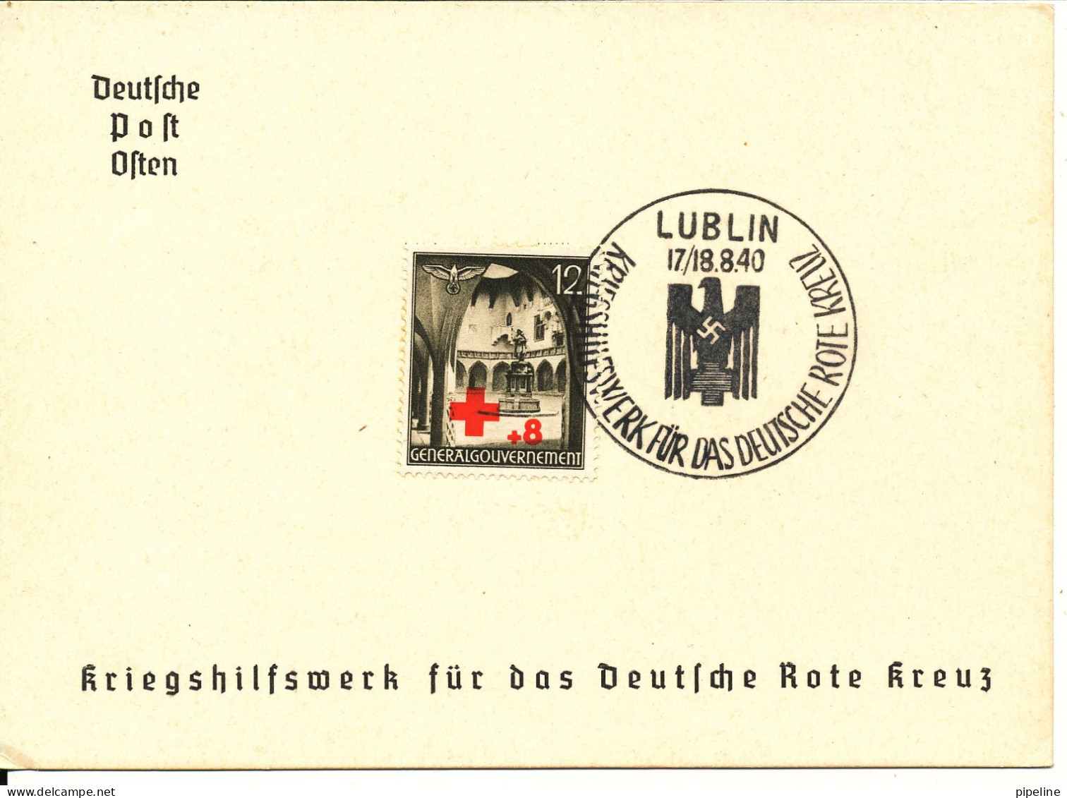 General Government Kriegshilfswerk Für Das Deutsche Reich Lublin 1940 Deutsche Post Osten Rote Kreuz Overprinted - Generalregierung