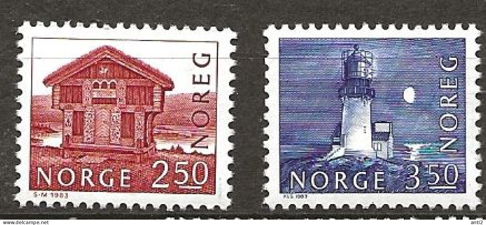 Norge Norway 1983 Buildings, Log House "Breilandsloftet", Høydalsmo (1785)  And Lindesnes Lighthouse Mi 876-877, MNH(**) - Nuevos
