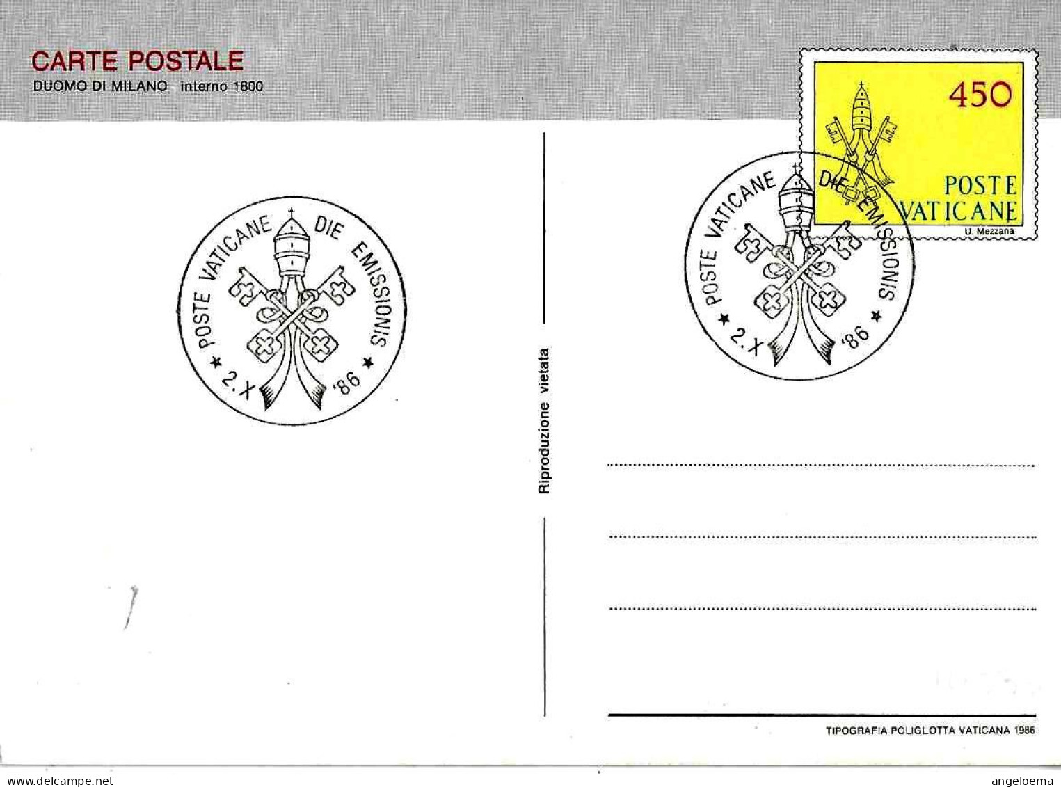 VATICANO - 1986 Duomo Milano (interno) Su Cartolina Postale CP £.450 Con Annullo Fdc - 1453 - Cristianismo