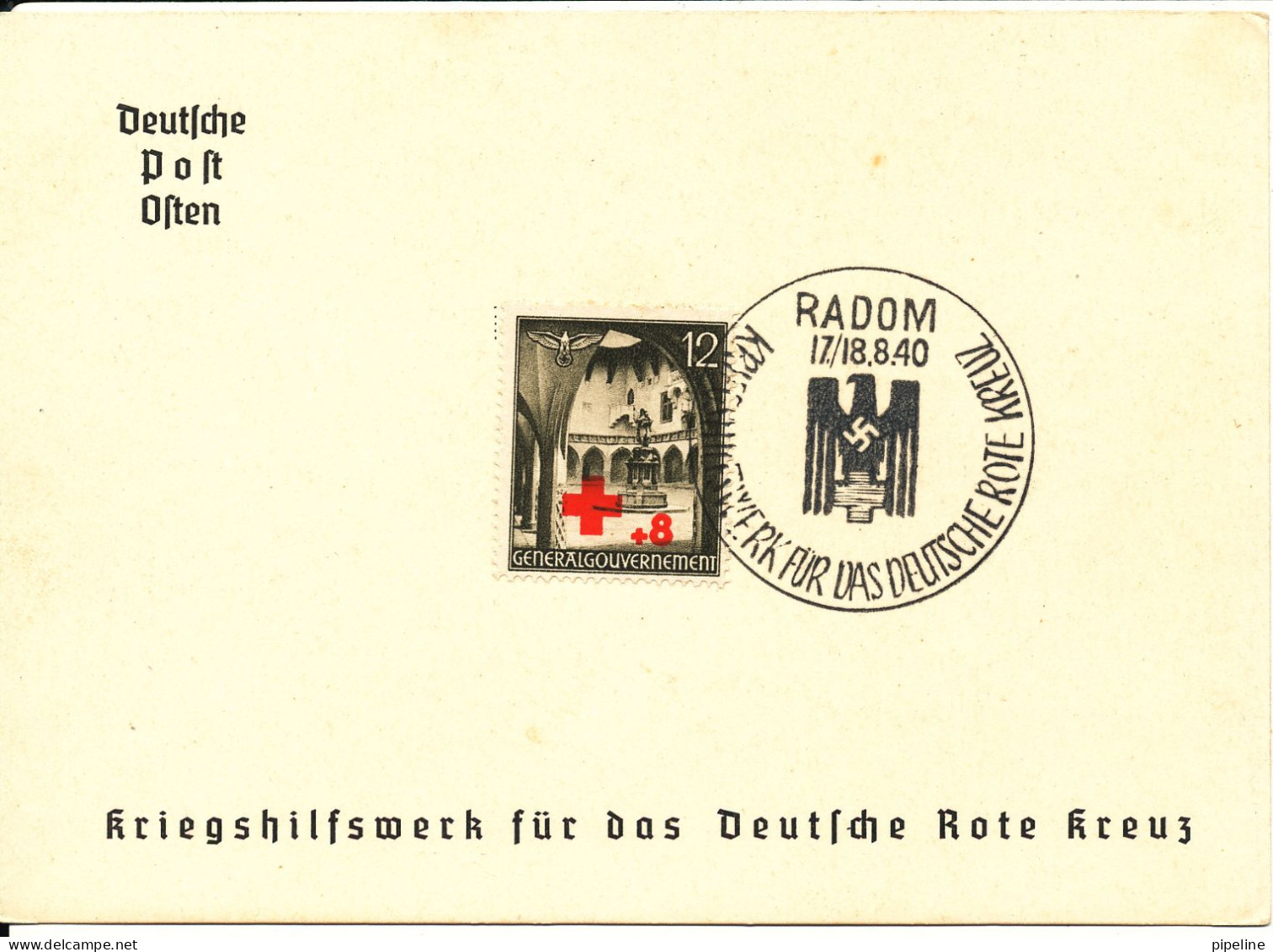 General Government Kriegshilfswerk Für Das Deutsche Reich Radom 1940 Deutsche Post Osten Rote Kreuz Overprinted - Generalregierung