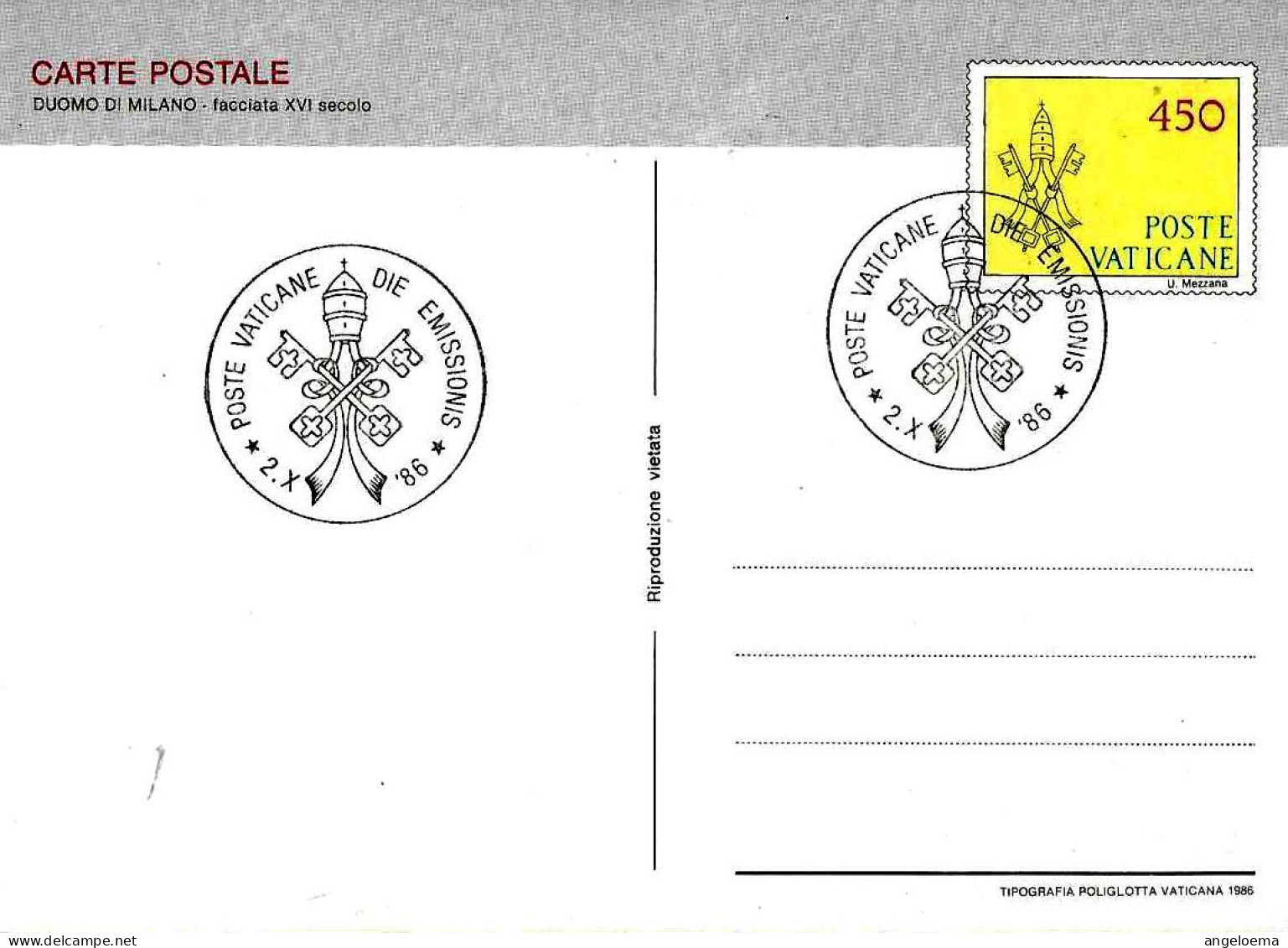 VATICANO - 1986 Duomo Milano (facciata In Costruzione) Su Cartolina Postale CP £.450 Con Annullo Fdc - 1452 - Cristianismo