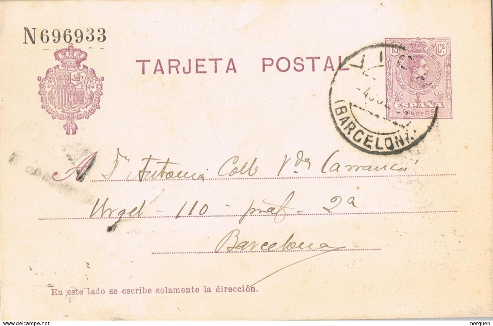54006. Entero Postal VICH (Barcelona) 1924. Alfonso XIII Medallon - 1850-1931