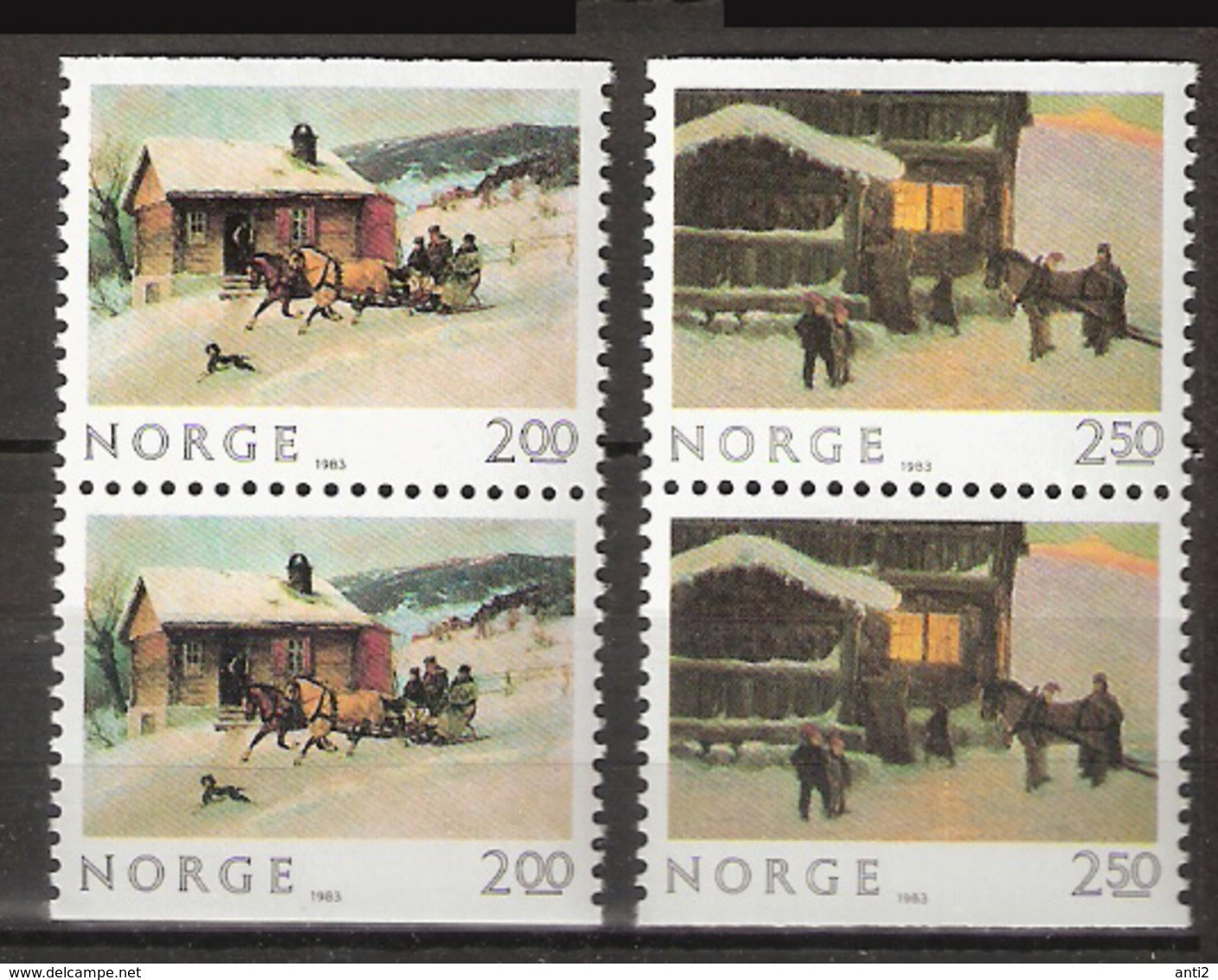 Norway Norge 1983  Christmas, Paintings Of Ender And Wentzel   Mi 894-895 Two Pairs MNH(**) - Ungebraucht