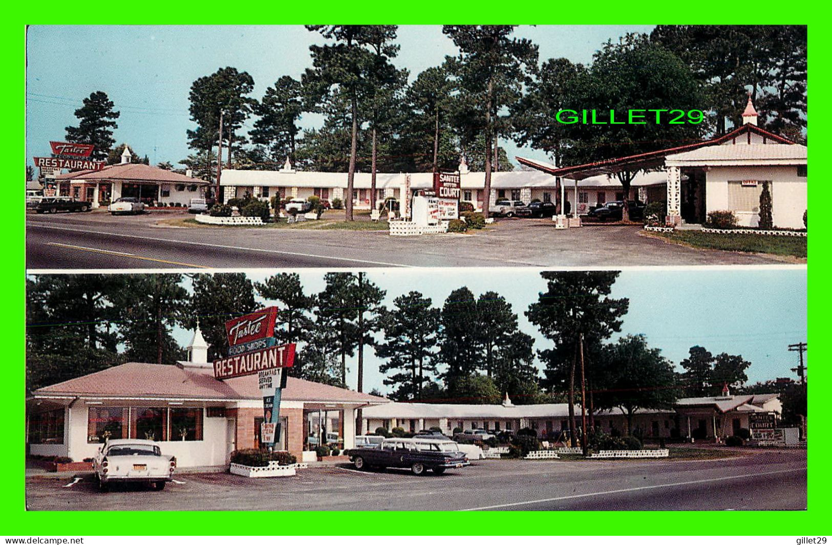 JUNCTION, SC - SANTEE MOTOR COURT - 2 MULTIVUES - PUB. BY O'BRIEN COLOR STUDIOS - ANIMATED OLD CARS - - Otros & Sin Clasificación