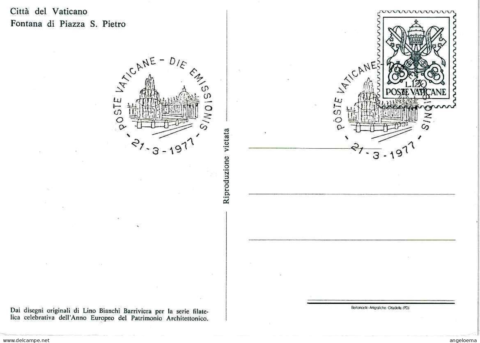 VATICANO -1977 Fontane (fontana Di Piazza S.Pietro) Su Cartolina Postale CP £.120 Con Annullo Fdc (fontana) - 164 - Cristianismo