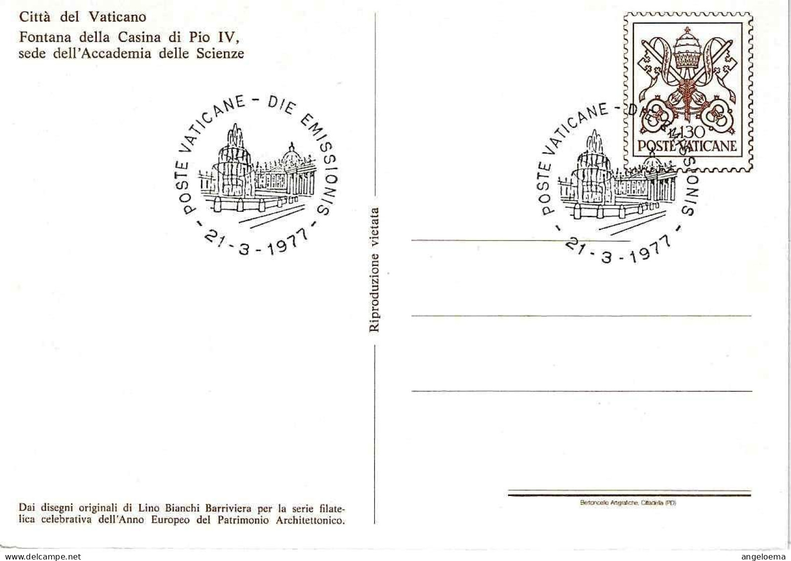 VATICANO -1977 Fontane (fontana Casina Pio IV) Su Cartolina Postale CP £.130 Con Annullo Fdc (fontana) - 296 - Cristianismo