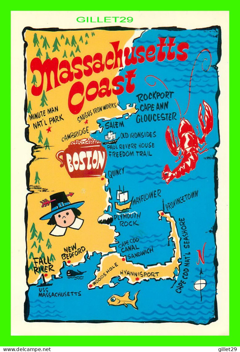 BOSTON, MA - MAP OF MASSACHUSETTS COAST - TRAVEL IN 1989 - - Boston