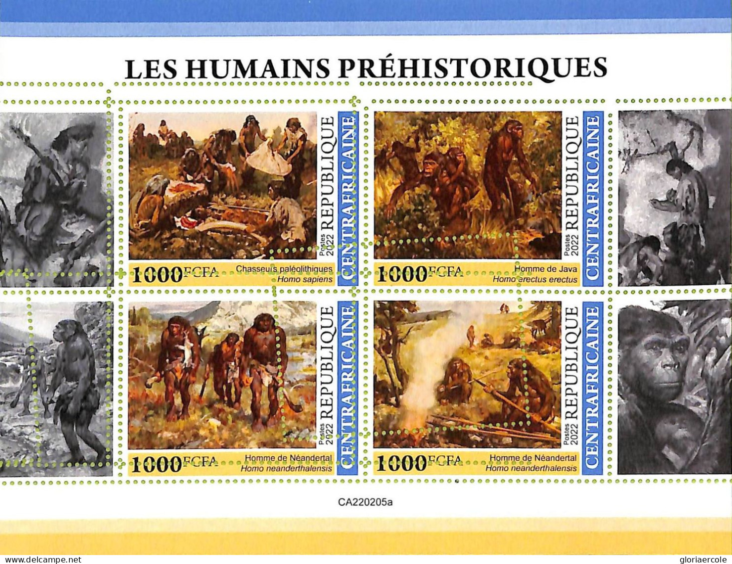 A7415 - CENTRAFRICAINE - ERROR MISPERF Stamp Sheet - 2022 - Prehistoric People - Prehistorie