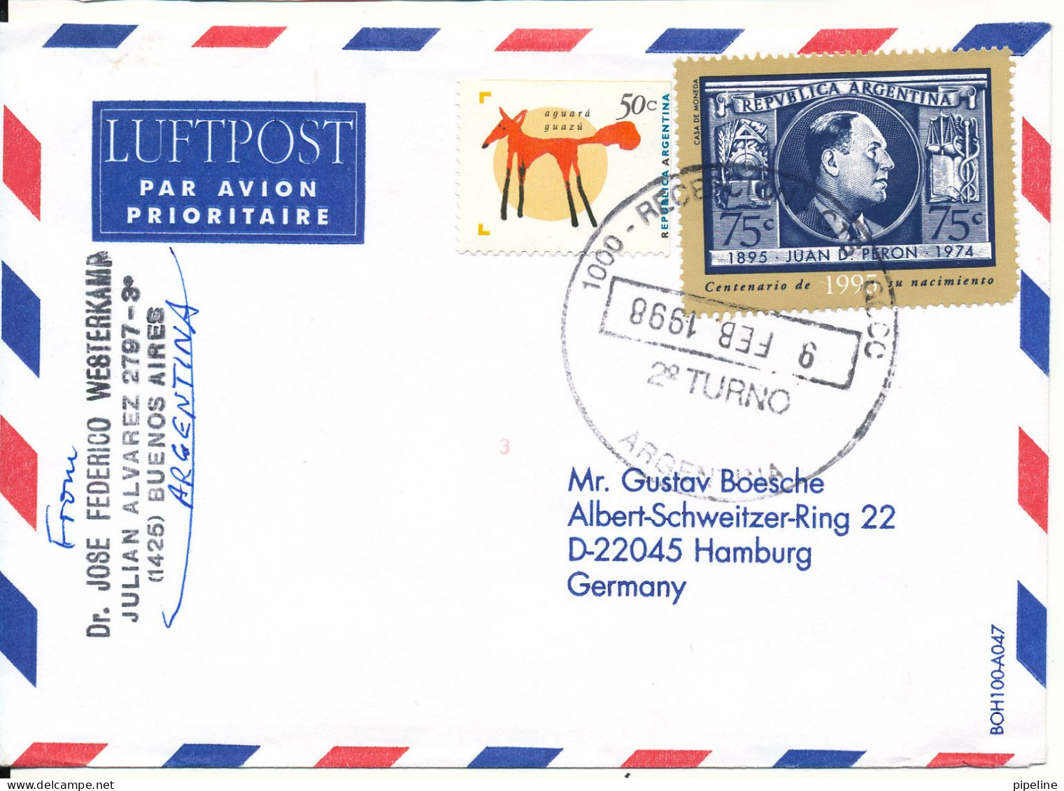 Argentina Air Mail Cover Sent To Germany 9-2-1998 - Luchtpost