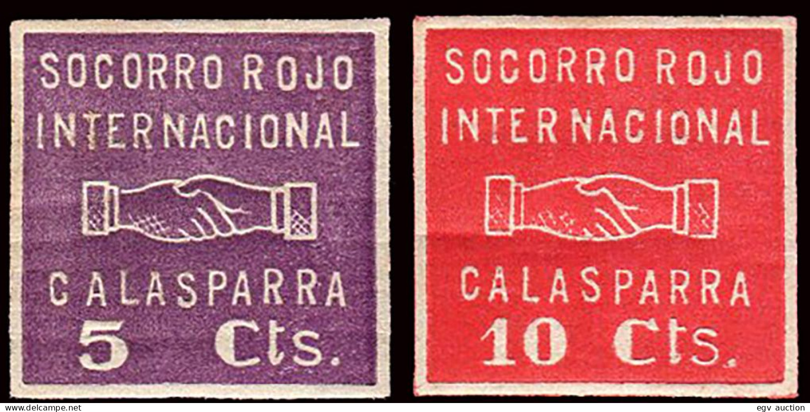 Murcia - Guerra Civil - Em. Local Republicana - Calasparra - Allepuz ** 8+10 - "Socorro Rojo" - Spanish Civil War Labels