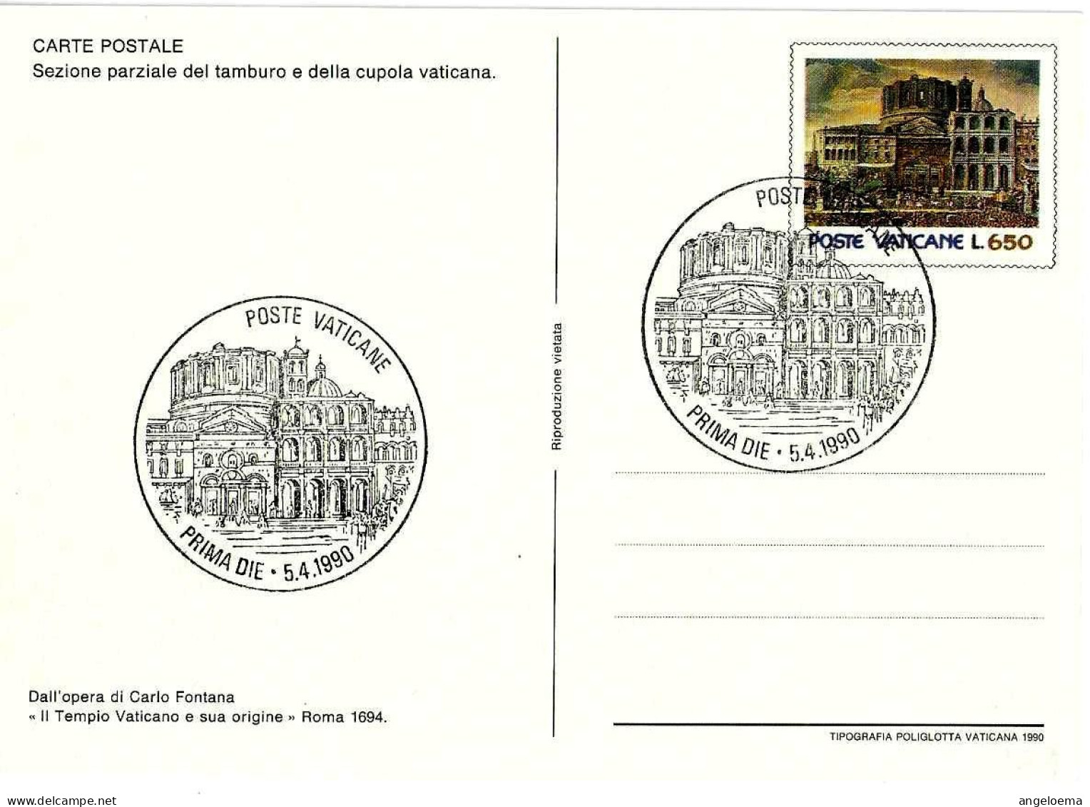 VATICANO - 1990 Costruzione BASILICA S.PIETRO Su Cartolina Postale CP £.650 Con Annullo Fdc (basilica) - 179 - Cristianismo