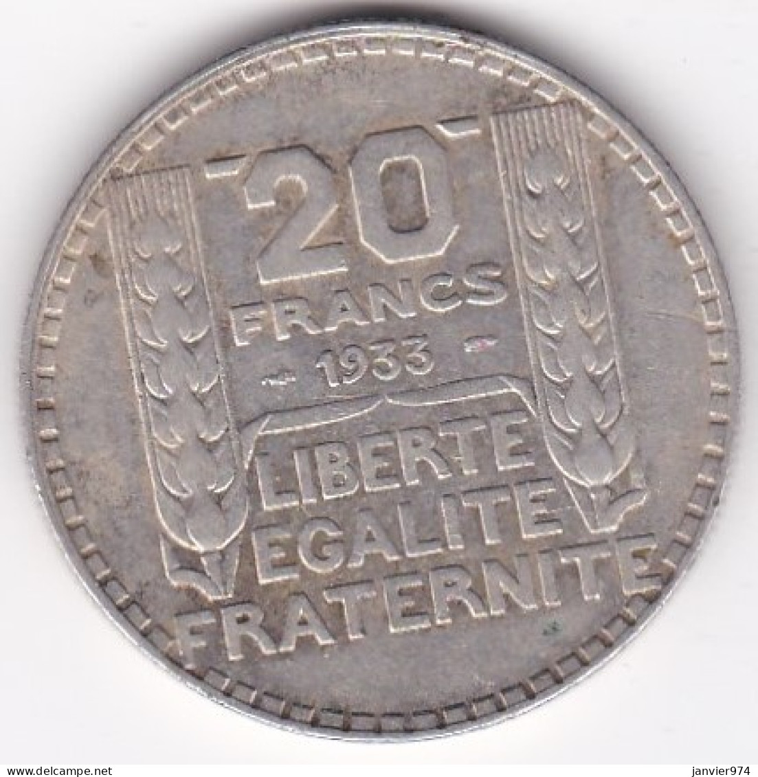 20 Francs Turin 1933, Rameaux Longs, En Argent - 20 Francs