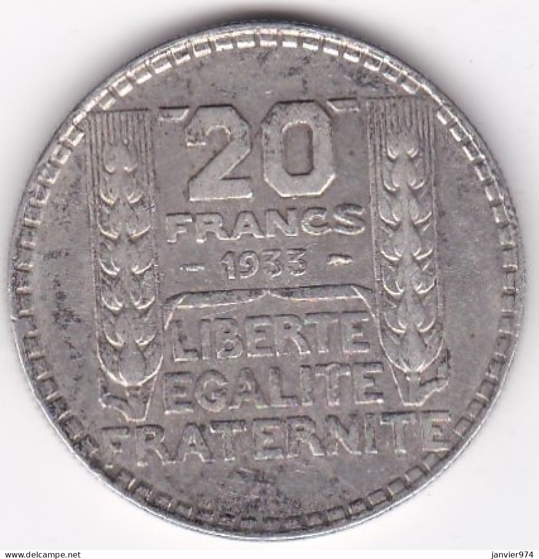 20 Francs Turin 1933, Rameaux Courts, En Argent  - 20 Francs