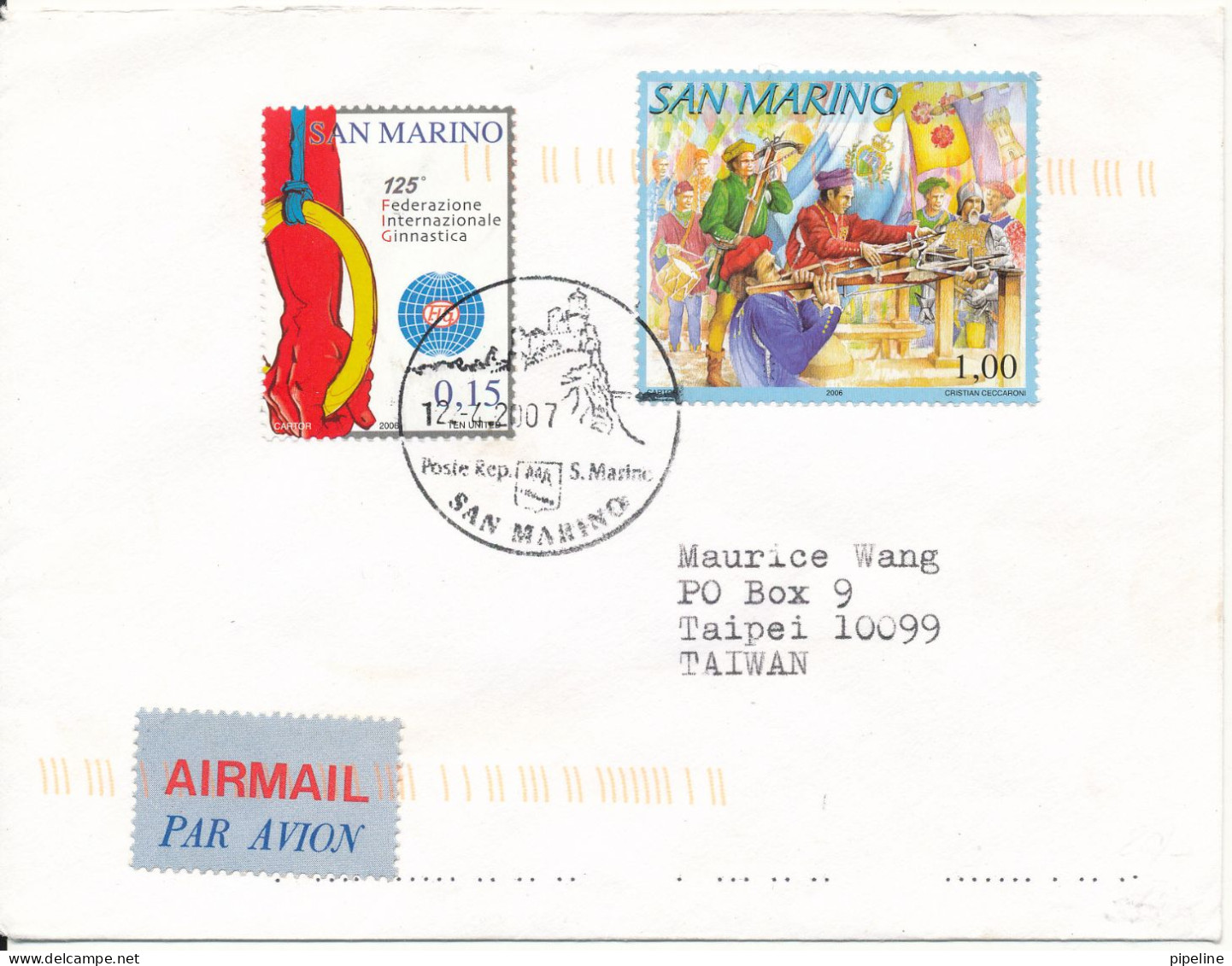 San Marino Good Franked Cover Sent To Taiwan 12-4-2007 - Covers & Documents