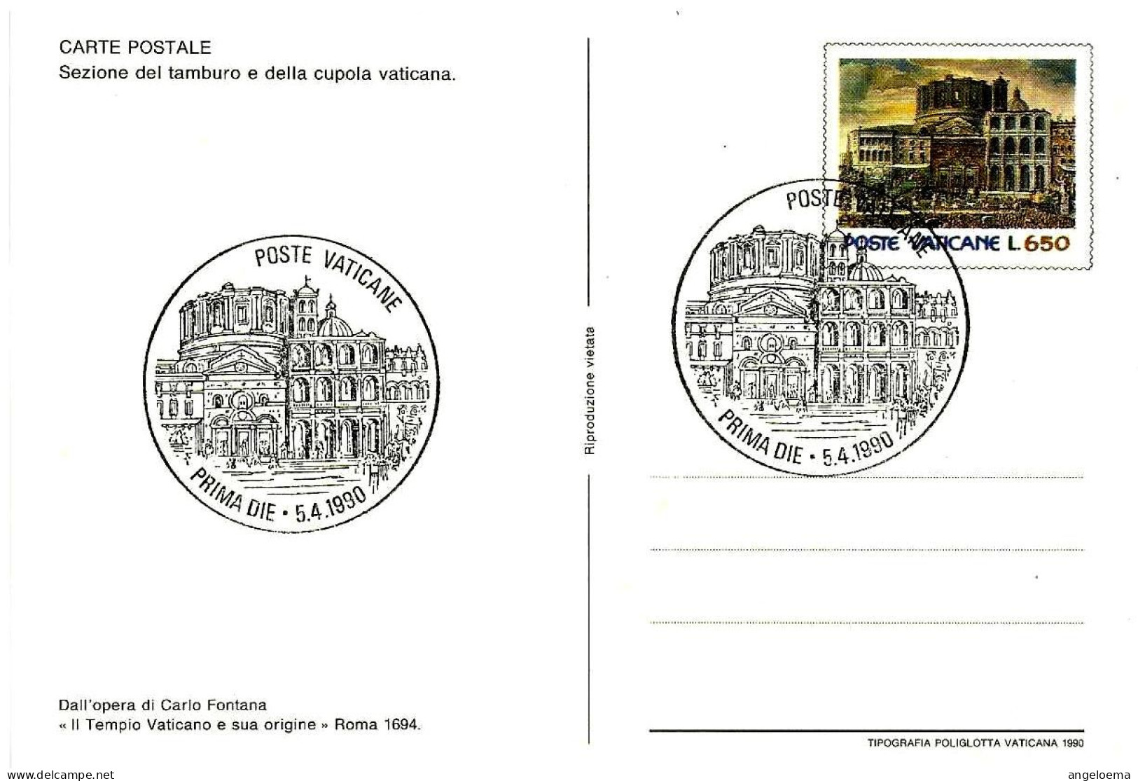 VATICANO - 1990 Costruzione BASILICA S.PIETRO Su Cartolina Postale CP £.650 Con Annullo Fdc (basilica) - 15391539a - Cristianismo