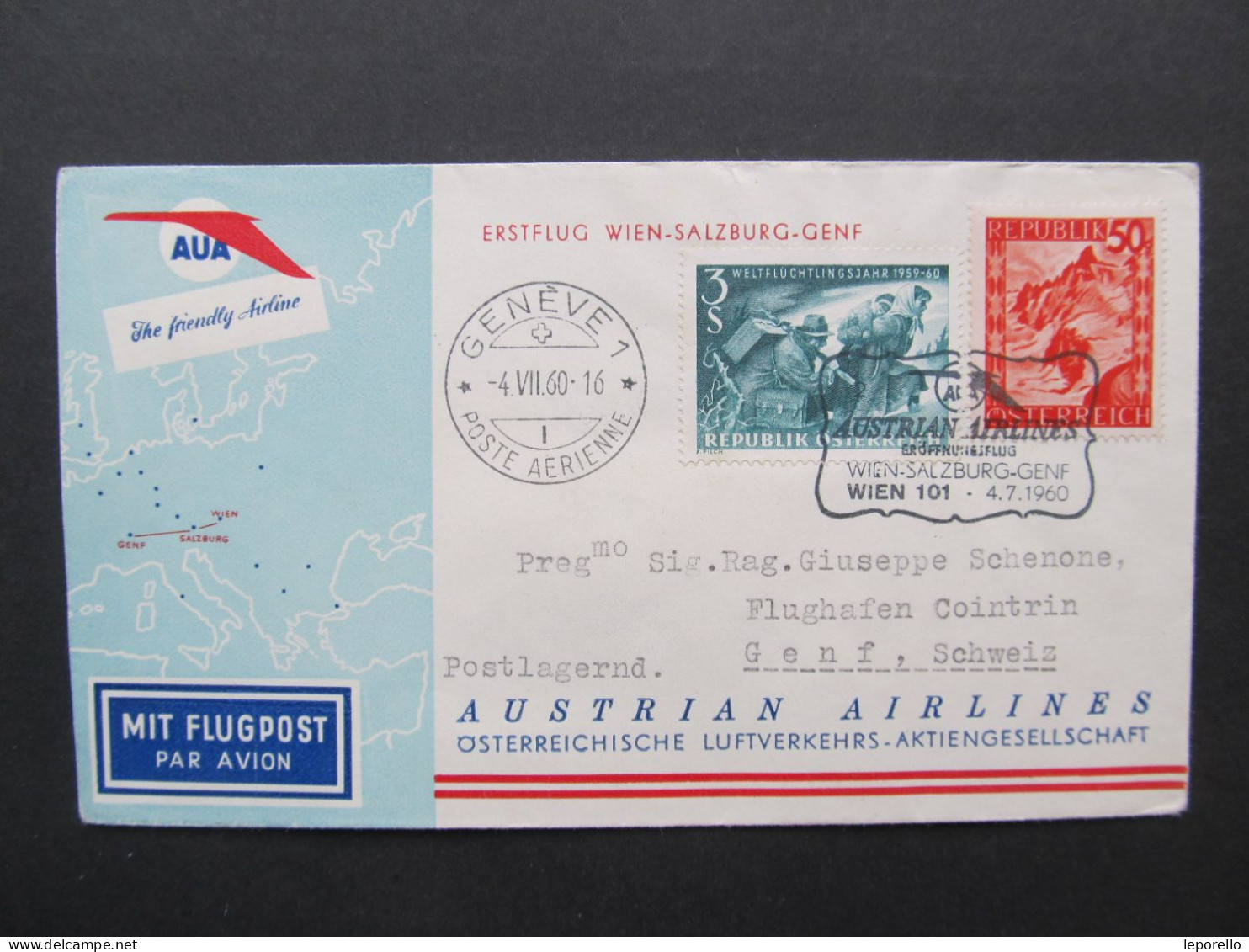 BRIEF Ballonpost Flugpost Wien - Genf 1960 /// P3385 - Per Palloni