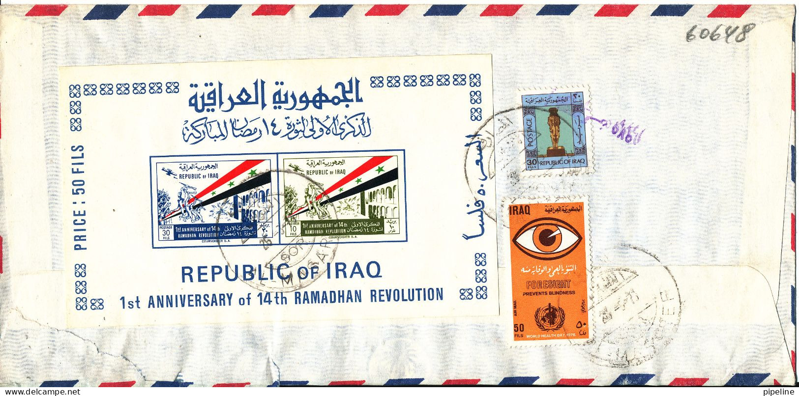 Iraq Air Mail Cover Sent To Denmark With Souvenir Sheet And Stamps On The Backside Of The Cover - Iraq