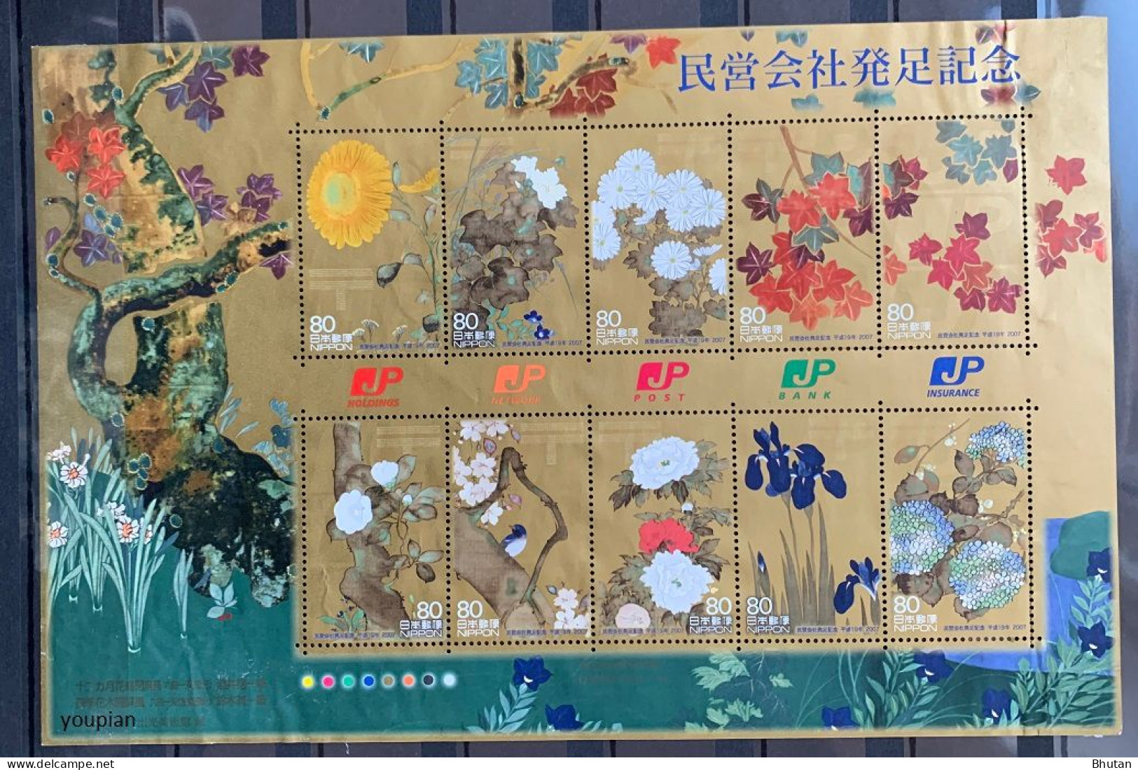 Japan 2007, Establishment Of Japan Postal Corporation - Flowers, MN Unusual Sheetlet - Ungebraucht