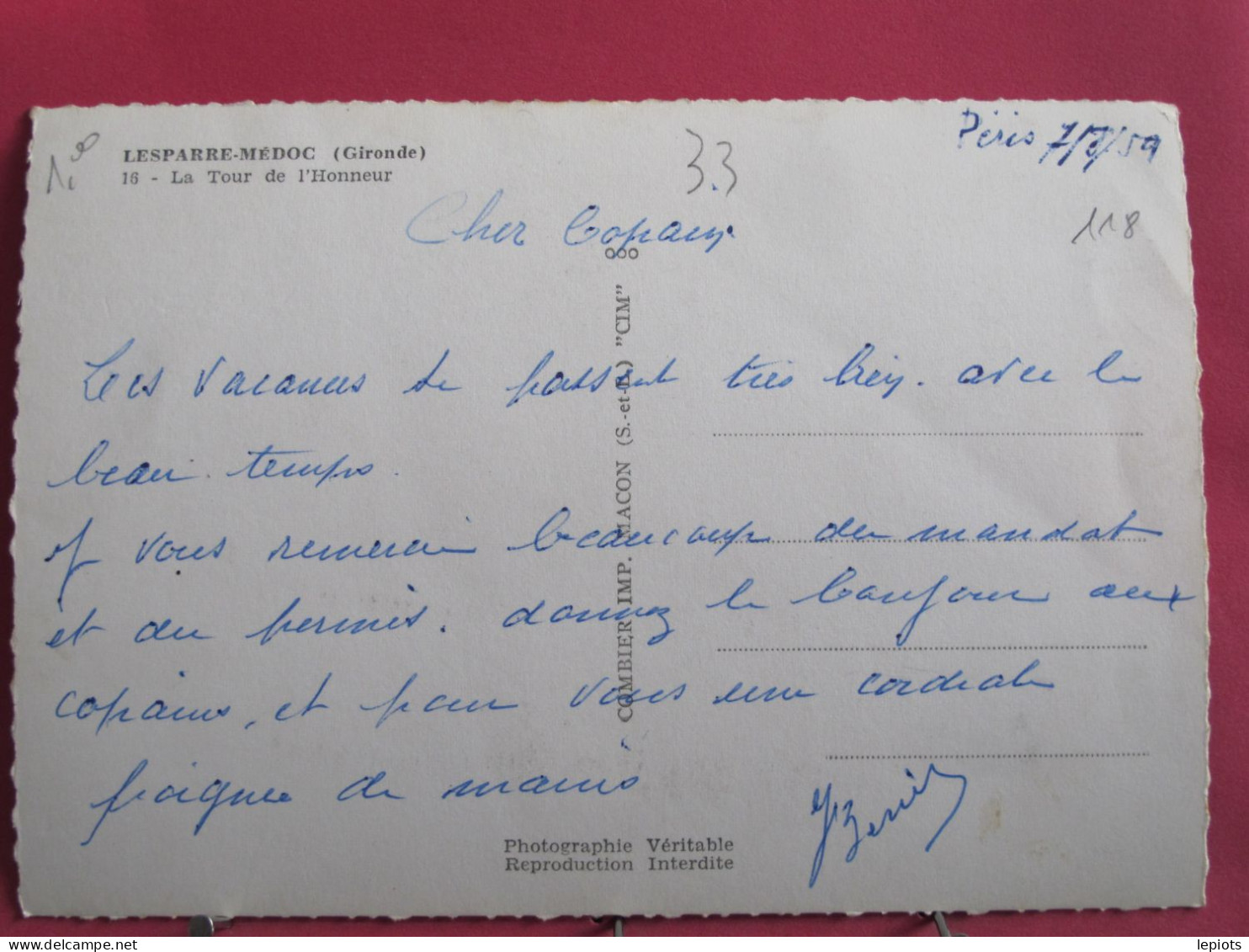 33 - Lesparre Médoc - La Tour De L'Honneur - 1959 - Très Bon état - Lesparre Medoc