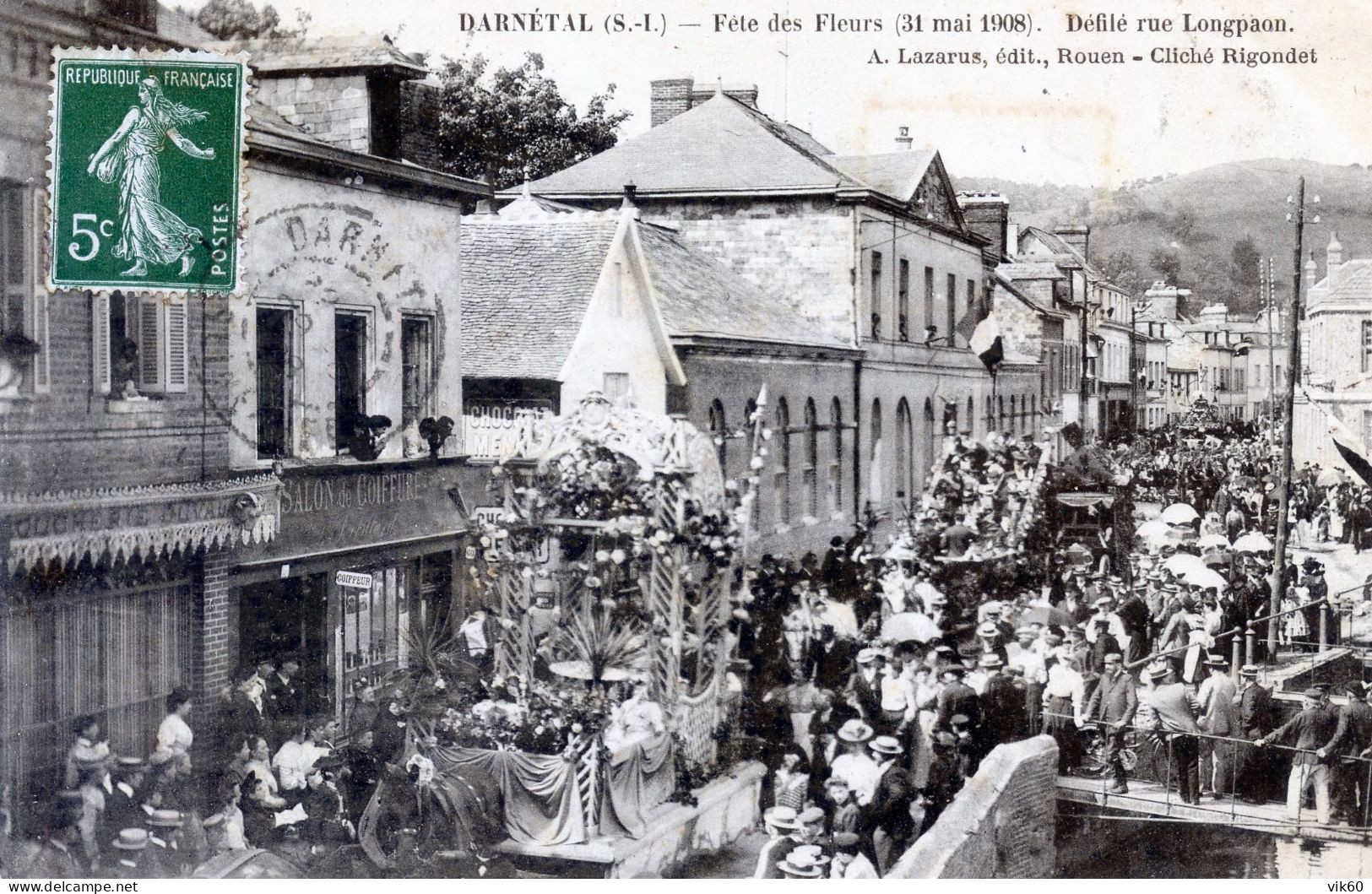 76   DARNETAL  FETE DES FLEURS 1908  ROUTE DE LONGPAON - Darnétal